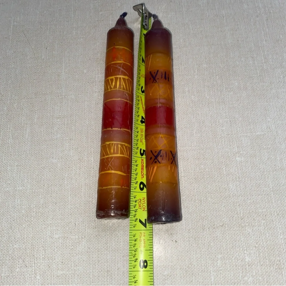 Vintage‎ Boho Painted Candles Tapered Multi Colored Set Of 2 Never Used Unlit